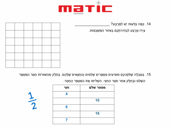 מבחן בחשבון לכיתה א'